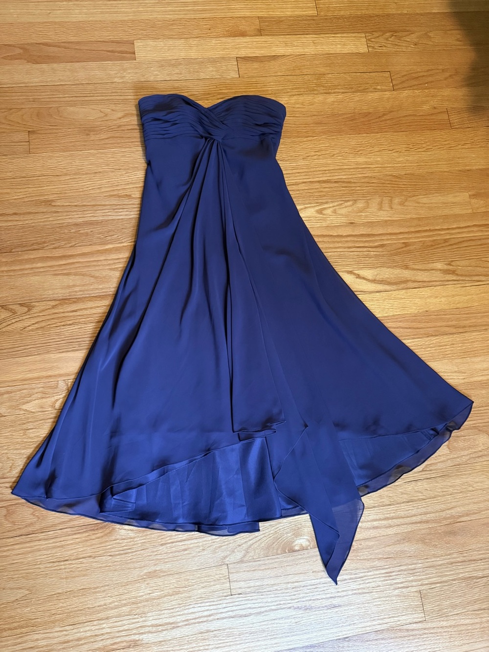 David's Bridal Strapless Royal Blue Chiffon Cocktail Dress